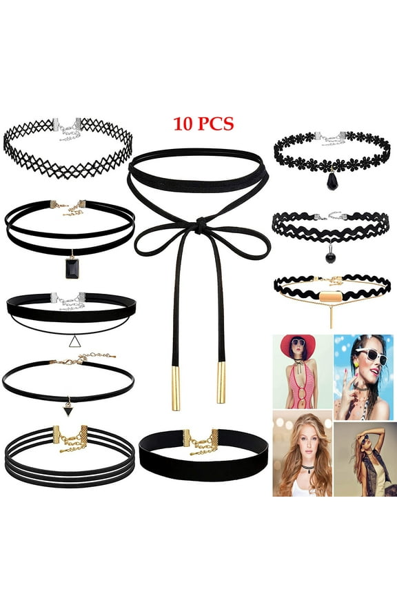 10 PCS Women Choker Black Velvet Collar Female Adjustable Length Velvet Classic Gothic Lace Choker Necklaces Fashion