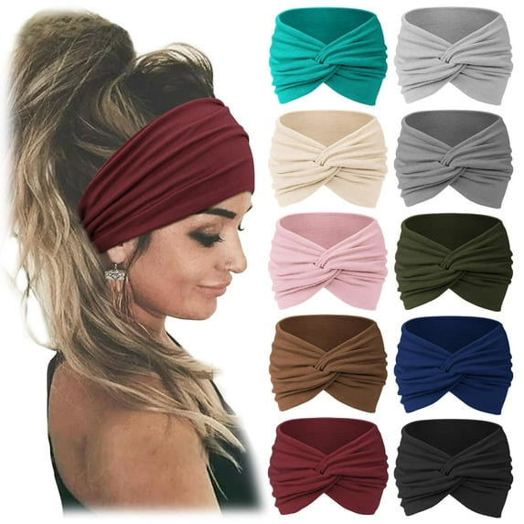 10 PCS Women Headbands African Wide Hair Wrap Extra Turban Head Bands for Lady Large Sport Workout Stretch Non-slip Big Hair Bands