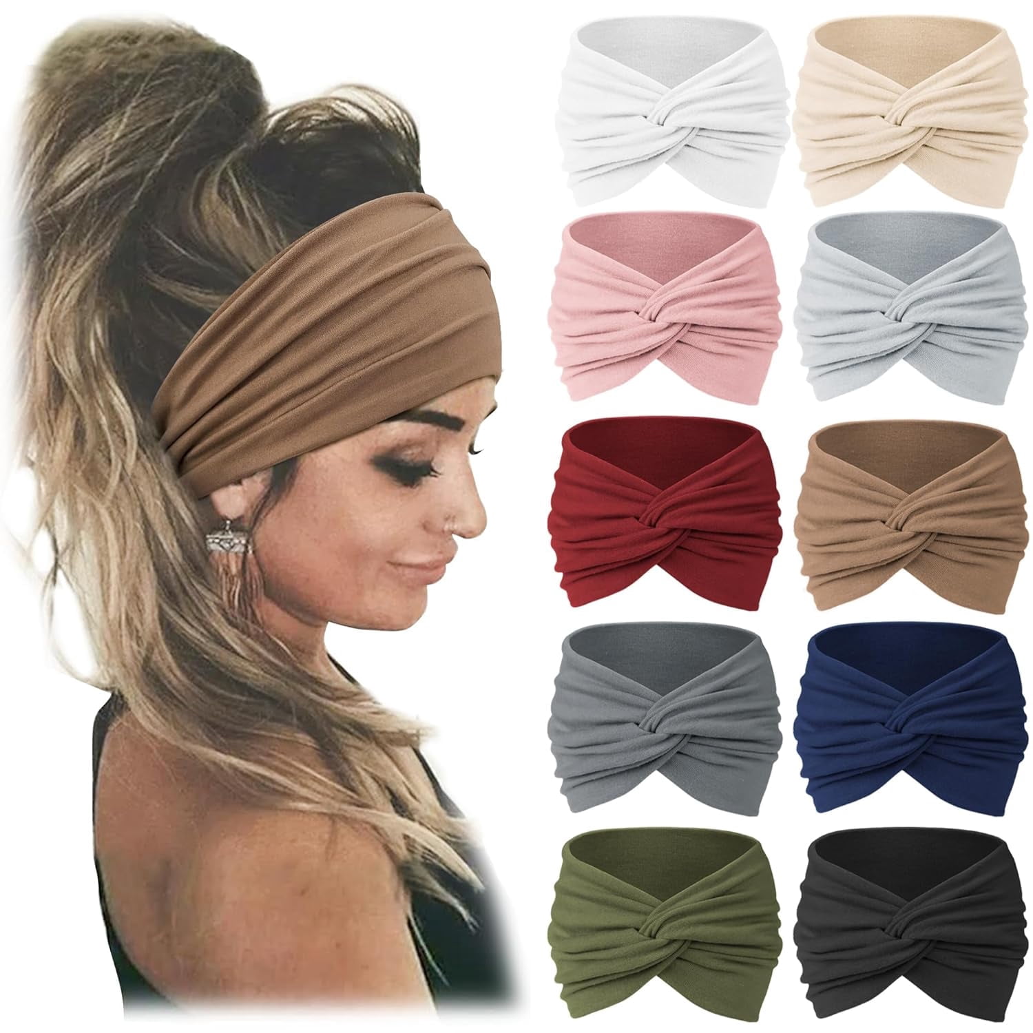 8-Pack Extra Large Turban Headbands for Women, Non-Slip Knotted Hair Wraps Women main image 4
