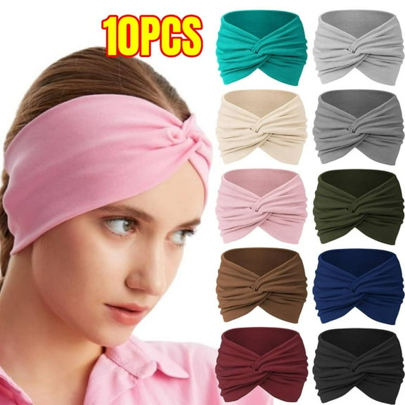 10 PCS Women Headbands Sports Sweatbands African Wide Hair Wrap Extra Turban Head Bands for Lady Large Sport Workout Stretch Non-slip