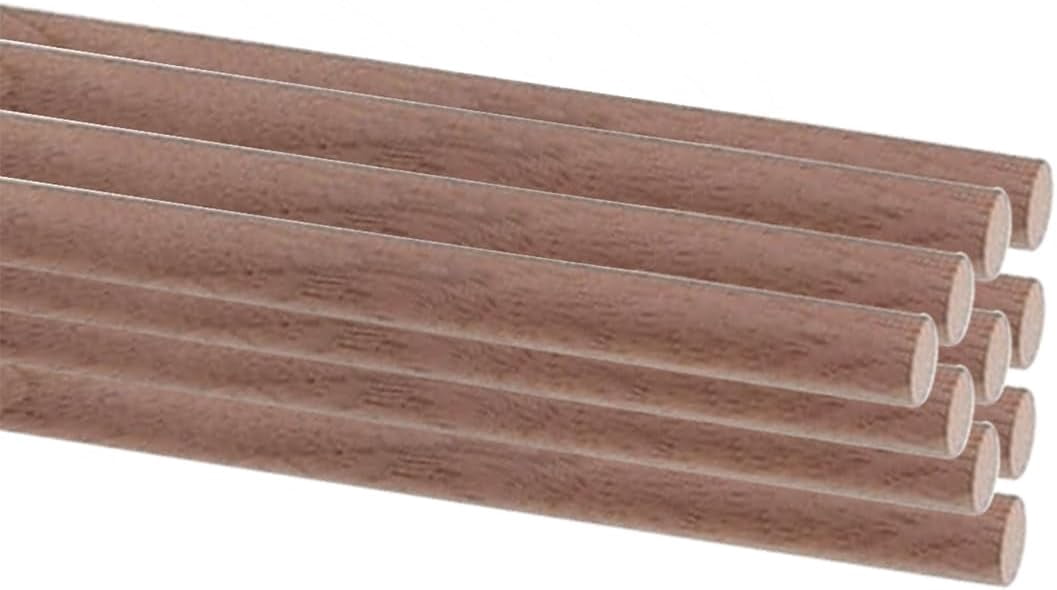 10 PCS Wooden Dowel Rods for Crafts Round Unfinished Walnut Dowel Rod Sticks Hardwood Sticks for DIY Crafting Woodworking and Building Model Material, (3/8 x 12 Inch)