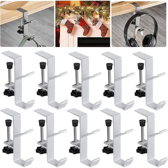 10 PCs Garland and Stocking Mantel Holders with 2 Hooks, 2024 New 2 in 1 Stocking and Garland Hanger Dual Purpose with Two Hooks, Upgrade Christmas Decorations Garland Stocking Holder