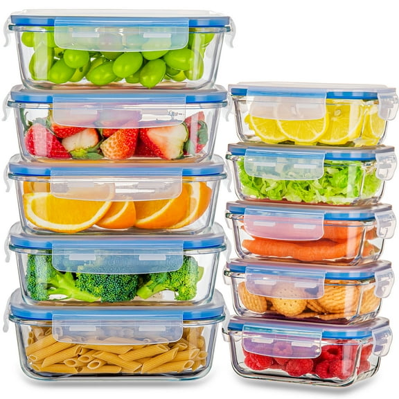 Stelive 10 Pack Glass Food Storage Containers (1040ML&370ML), Glass Meal Prep Containers, Airtight Lunch Bento Box with Leakproof Lids for Kitchen Storage & Organisation, for Microwave, Oven & Freeze