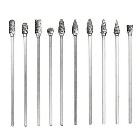 10 PCs Tungsten Solid Carbide Burr Set 4 Inch Long Double Cut With 1/8 Inch Shank Twist Drill Bit For Carving Engraving Grinding Polishing Stone Glass Jewelry Ceramics Rock