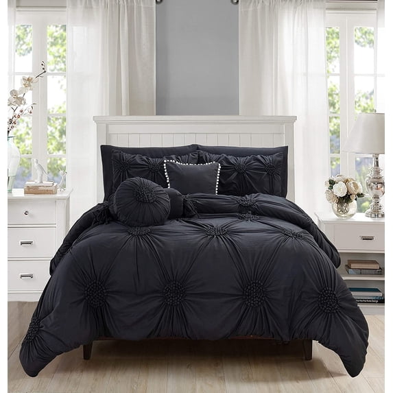Elegant Comfort Sunflower 10-Piece Bed in a Bag Comforter Set, California King, Black