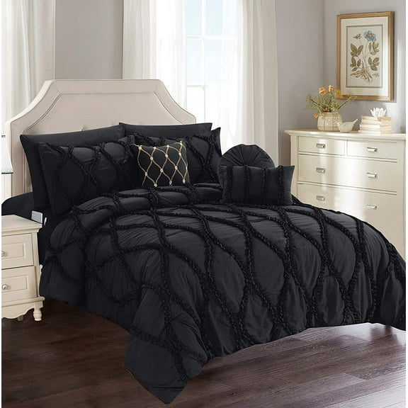 10-PIECE Bed-in-a-Bag Infinity Design Comforter Set King/Cal King Black