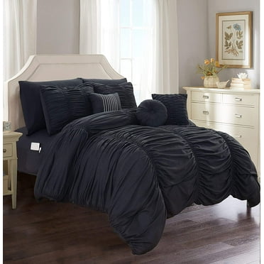 10-PIECE Bed-in-a-Bag Pleated Comforter Set,King/Cal King Black