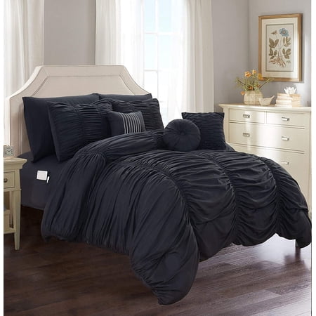 10-PIECE Bed-in-a-Bag Pleated Comforter Set,King/Cal King Black