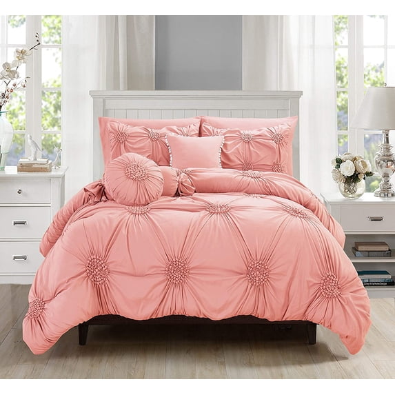 10-PIECE Bed-in-a-Bag Sunflower Comforter Set, Silky Soft Complete Comforter Set Includes Bed Sheet Set with Double Sided Storage Pockets, King/Cal King, Dusty Rose