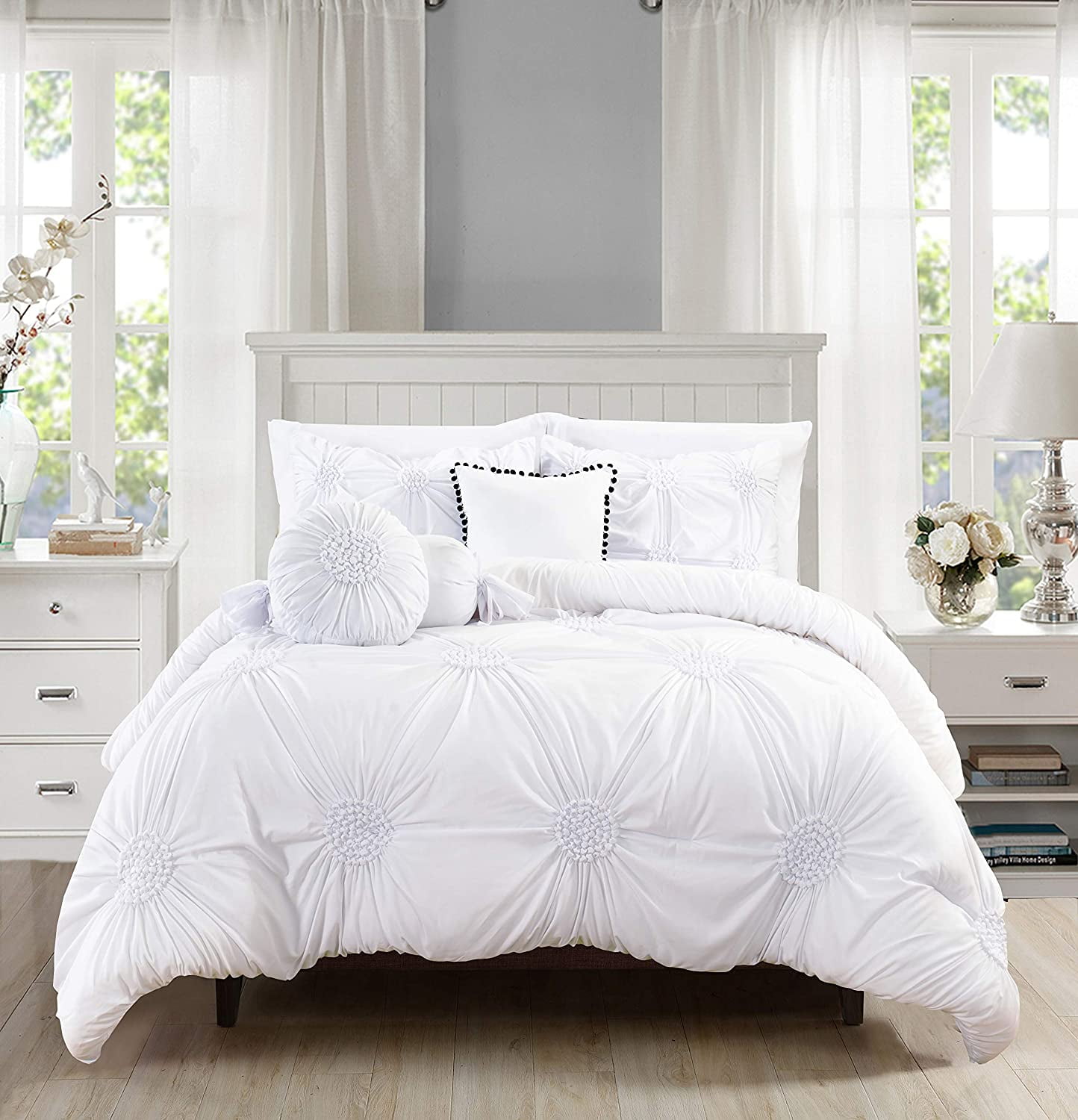 Elegant Comfort Bedding 10-Piece White Sunflower Comforter Set, King