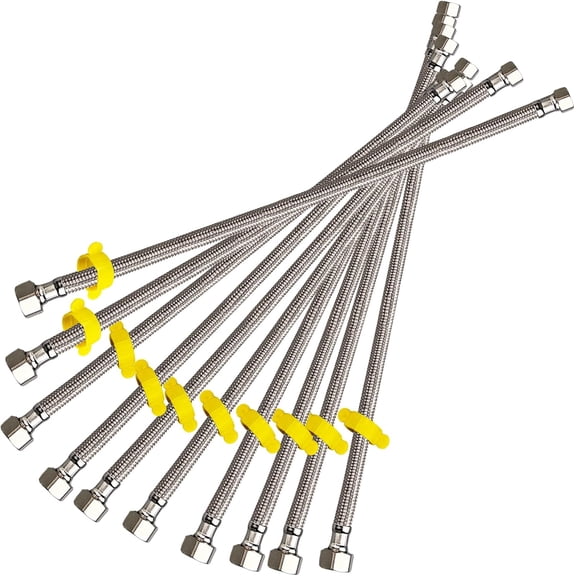 10 PK 16 Inch Faucet Supply Lines, Heavy Duty Stainless Steel Braided Water Hose (3/8" Compression x 1/2" FIP), Burst Proof Flexible Connector for Kitchen & Bathroom Sink Plumbing, with Wrench