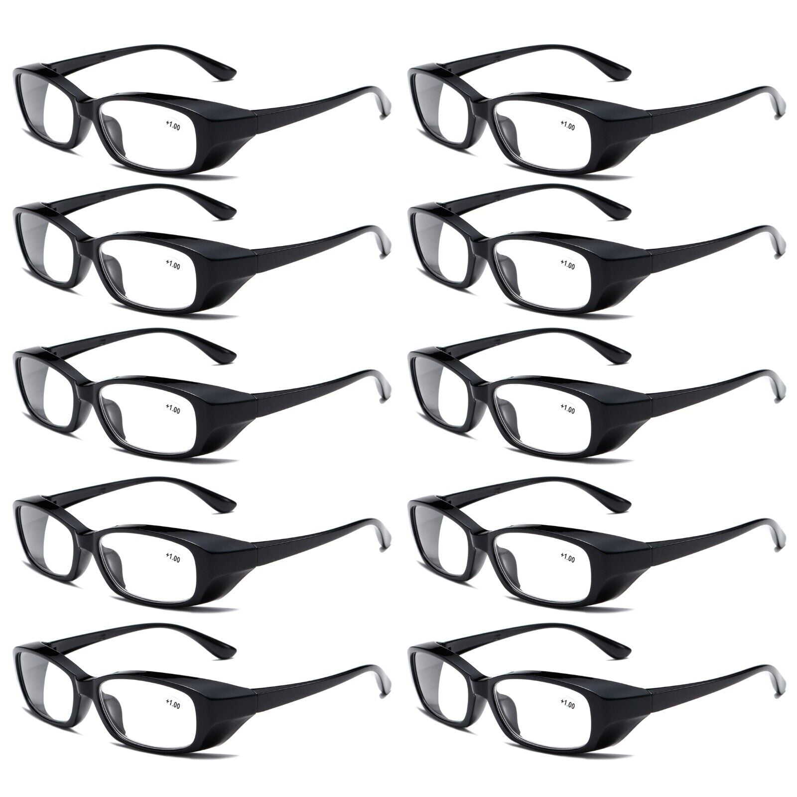 10 PK Clear Lens Mens Black Frame Reading Glasses Heavy Duty Readers for Work
