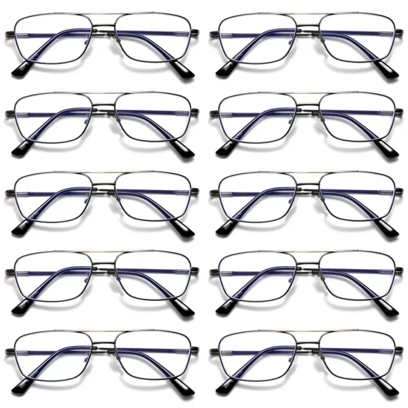10 PK Mens Retro Aviator Reading Glasses Metal Frame Blue Light Blocking Readers