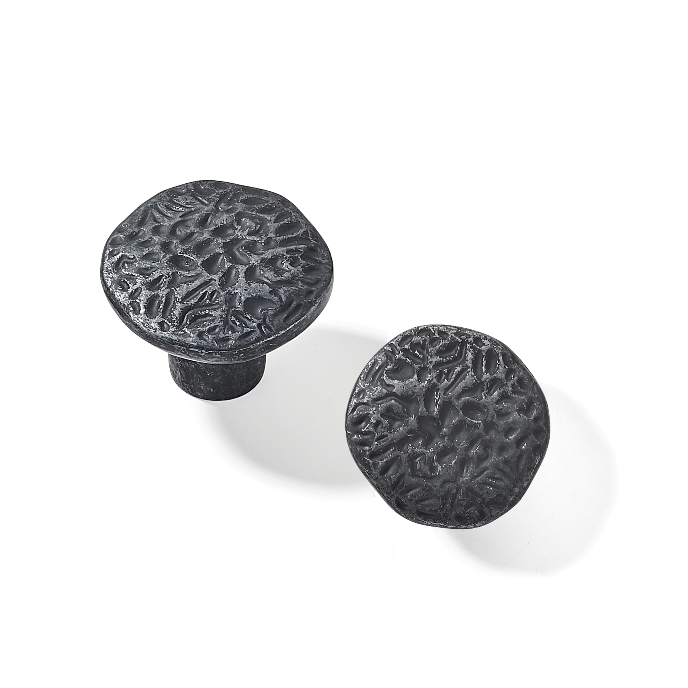 10 Pack 1-1/2 Inch Rustic Cabinet Knobs Black Iron Vintage Farmhouse Solid Core Kitchen Antique ...