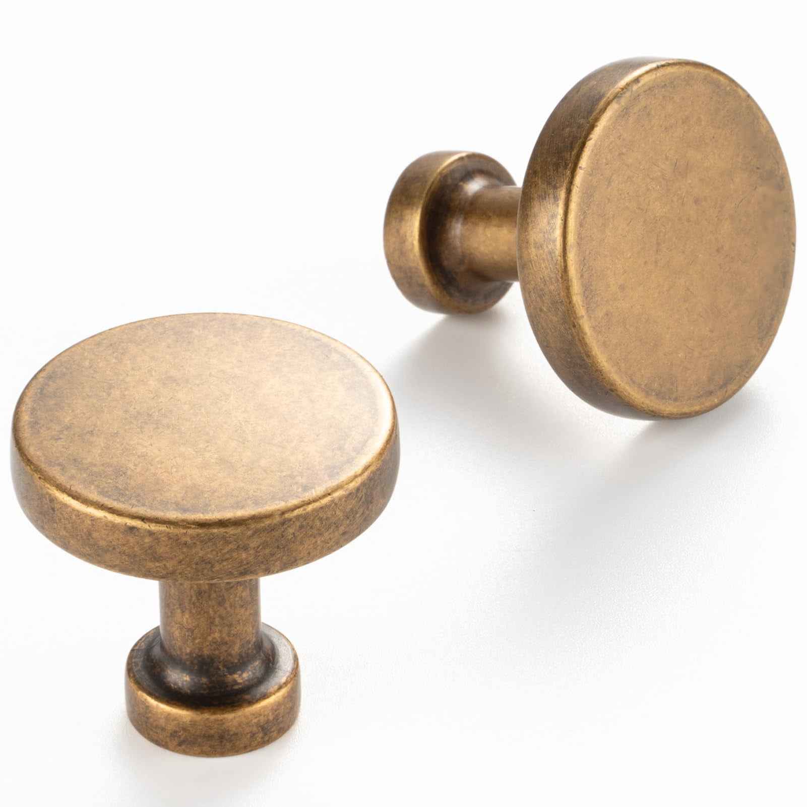 10 Pack 1-1/4 Inch Antique Brass Cabinet Knobs Vintage Brass Drawer Knobs Round Brass Cabinet Pulls, ZK2302 Kitchen Hardware for Cabinets Drawers Bedroom Dresser Cupboard Bathroom Vanity Closet