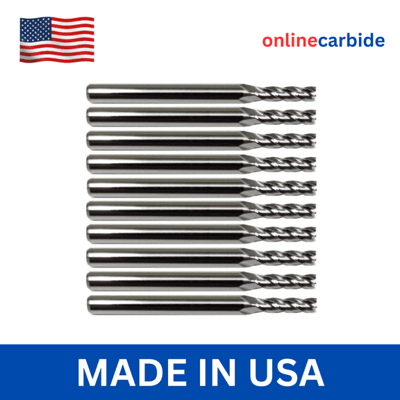 10 Pack 1/16" Solid Carbide End Mills 4 Flute Center Cutting CNC USA Made