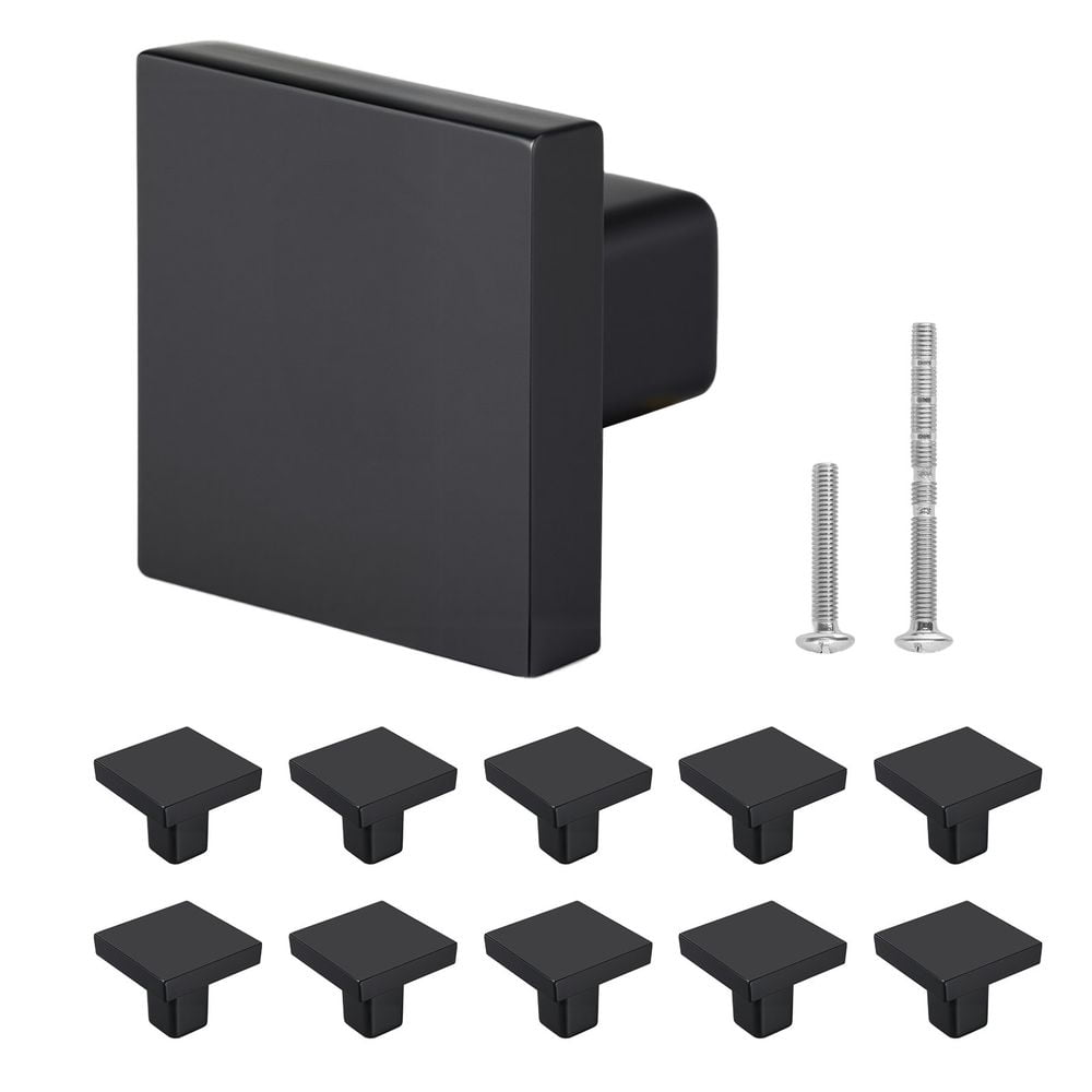 10-Pack 1.18 Inch Black Square Cabinet Knobs, Zinc Alloy Drawer Pulls & Door Handles, Solid Kitchen Dresser Knobs with Screws for Bathroom Closet Cupboard Drawers