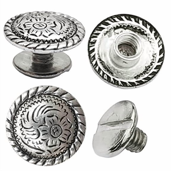 10 Pack 1/2" Antiqued Silver Engraved Concho With 9.15mm Chicago Screw