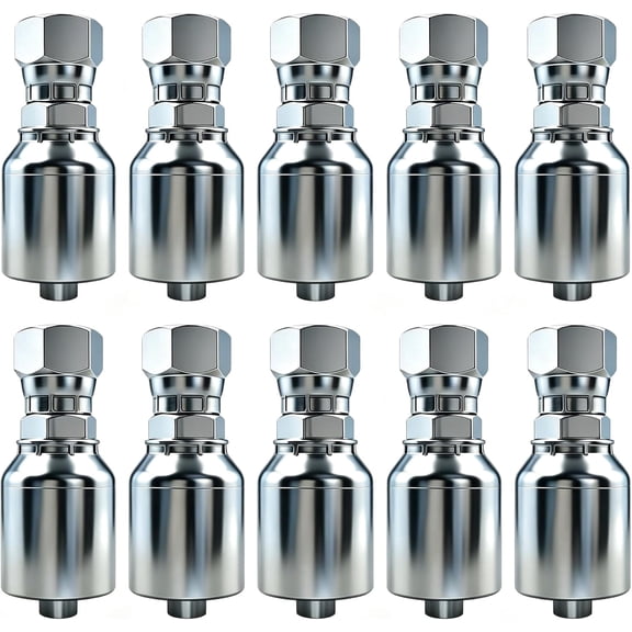 10 Pack 1/2" Hydraulic Crimp Hose Fittings, Straight 37 JIC Female Swivel, Zinc Plated Carbon Steel Connectors, SAE J514 Standard, Leakproof Replacement Ends for Industrial Hydraulic Hose Assembly