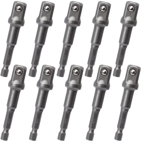 10 Pack 1/2 Inch Square Socket Adapter Bit Set 1/4 Hex Shank