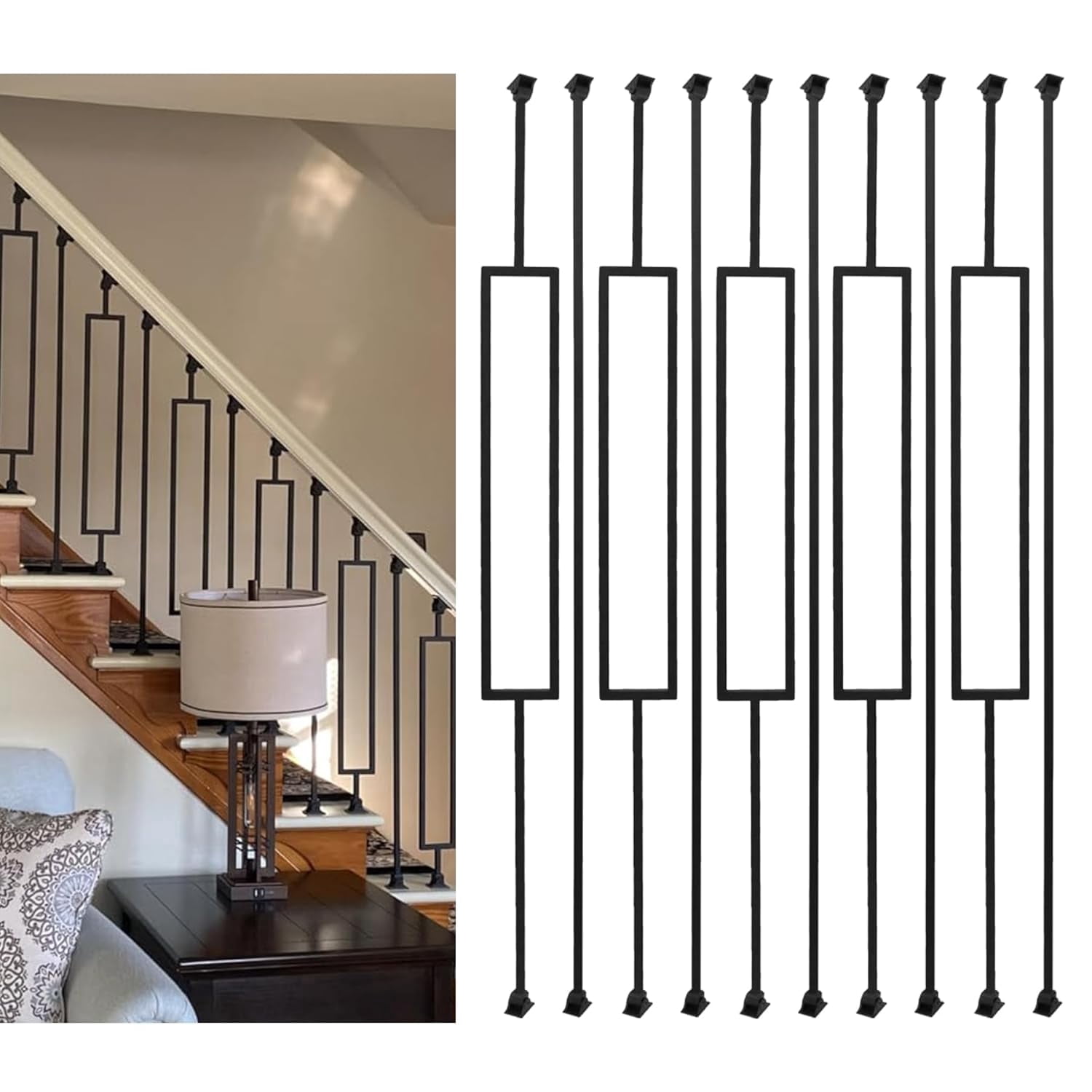 10 Pack 1/2" Square Iron Balusters, 44" Hollow Metal Stair Spindles ...