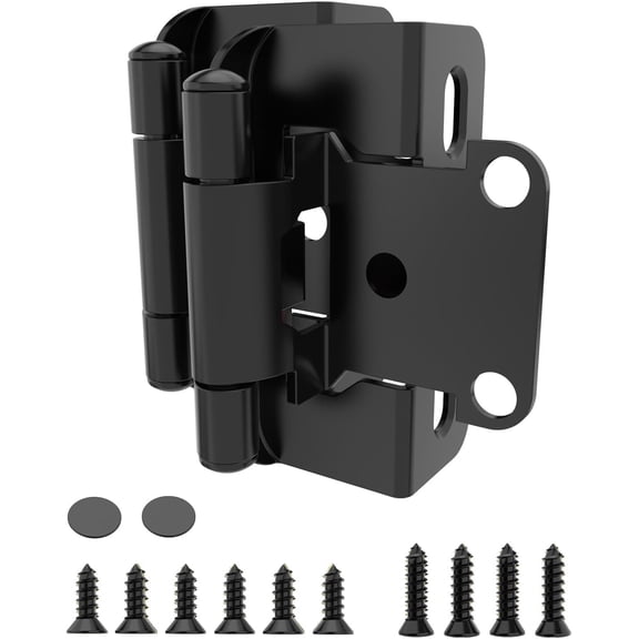 10 Pack | 1/2 inch Overlay Semi Partial Wrap Around Cabinet Hinges, Self Closing Face Frame Variable Decorative Replacement, Kitchen Hardware, with Screw & Quiet Bumper (Matte Black)