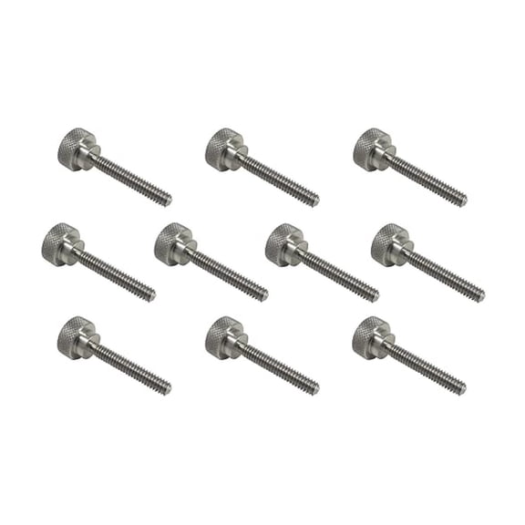 10 Pack 1/4-20 x 1-1/2 Inch Threads 303 Stainless Steel Knurled Thumb Screws Knobs with Straight Shoulders Right-Hand Threads SAE Flat Tip Uncoated