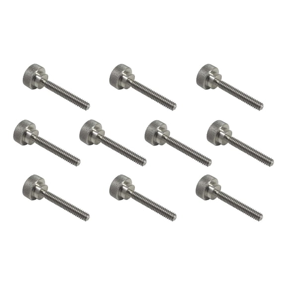 10 Pack 1/4-20 x 1-1/2 Inch Threads 303 Stainless Steel Knurled Thumb Screws Knobs with Straight Shoulders Right-Hand Threads SAE Flat Tip Uncoated