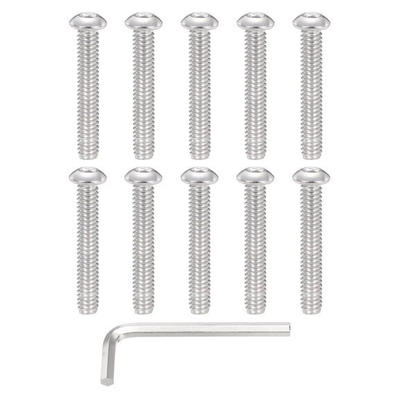 10 Pack 1/4 20 x 1-3/4" Button Head Socket Cap Bolts Screws, 304 Stainless Steel 18-8 Bolts with Hex Spanner Socket Head Screws for DIY, Furniture, Water Pump, Light Fixture,Silver