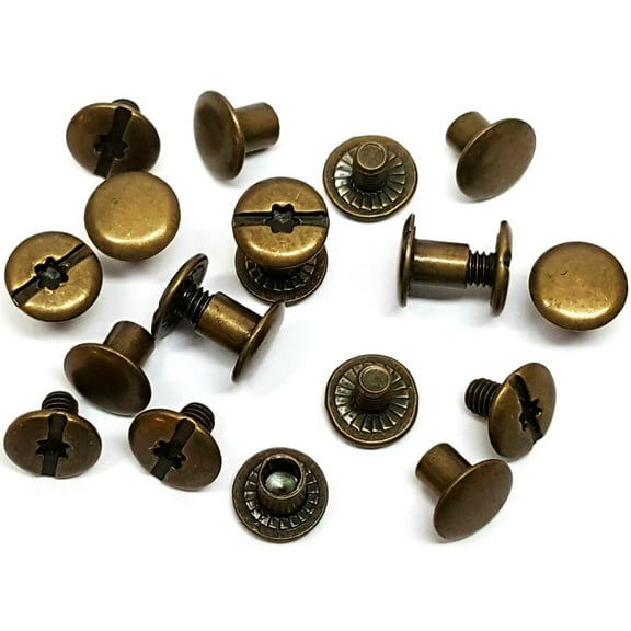 10 Pack 1/4" Antiqued Brass Chicago Screws With Grips