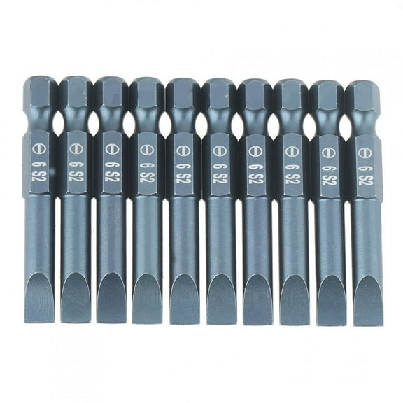 10 Pack 1/4" Hex Shank 50mm Alloy Steel Slotted Screwdriver Bit Set H6.3 50 SL6mm Hex Shank Impact Driver Bits Flat Tip Screwdriver Bits