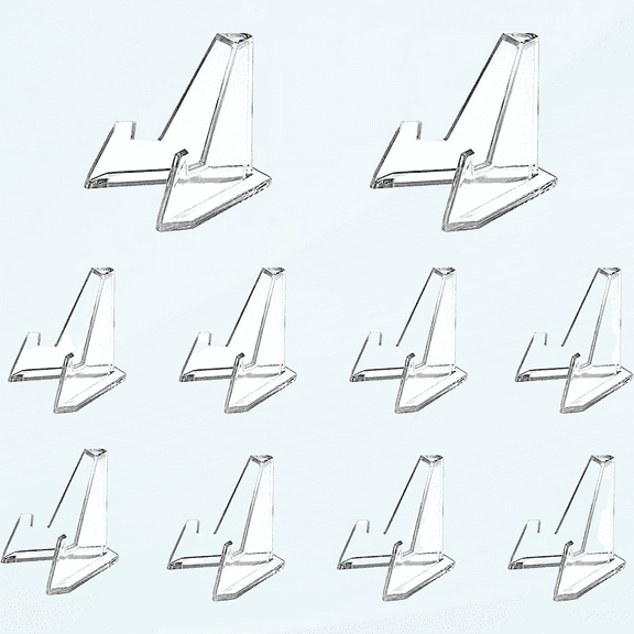 10 Pack 1.4 Inch Clear Small Easel Stand, Acrylic Tabletop Small Mini Easel, Display Holder for Challenge Coin, Photo, Medal, Name Card, Sign, Badge