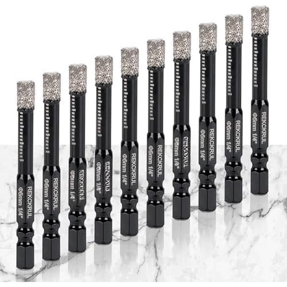 10-Pack 1/4 Inch  Drill Bits Set,  Hole  - 1/4 Hex Shank Core Drill Bits for Ceramic, Tile, Glass, Granite, Marble, Brick & Stone, 6mm