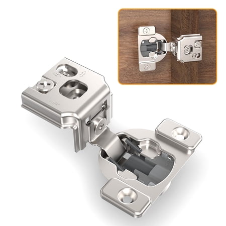 10 Pack 1/4" Small Overlay 4D Concealed Hinges for Face Frame Door, Soft Close On/Off Switch, Self Closing, 105° Open Angle Concealed Stainless Steel Hinges for Framed Cabinet, Satin Nickel