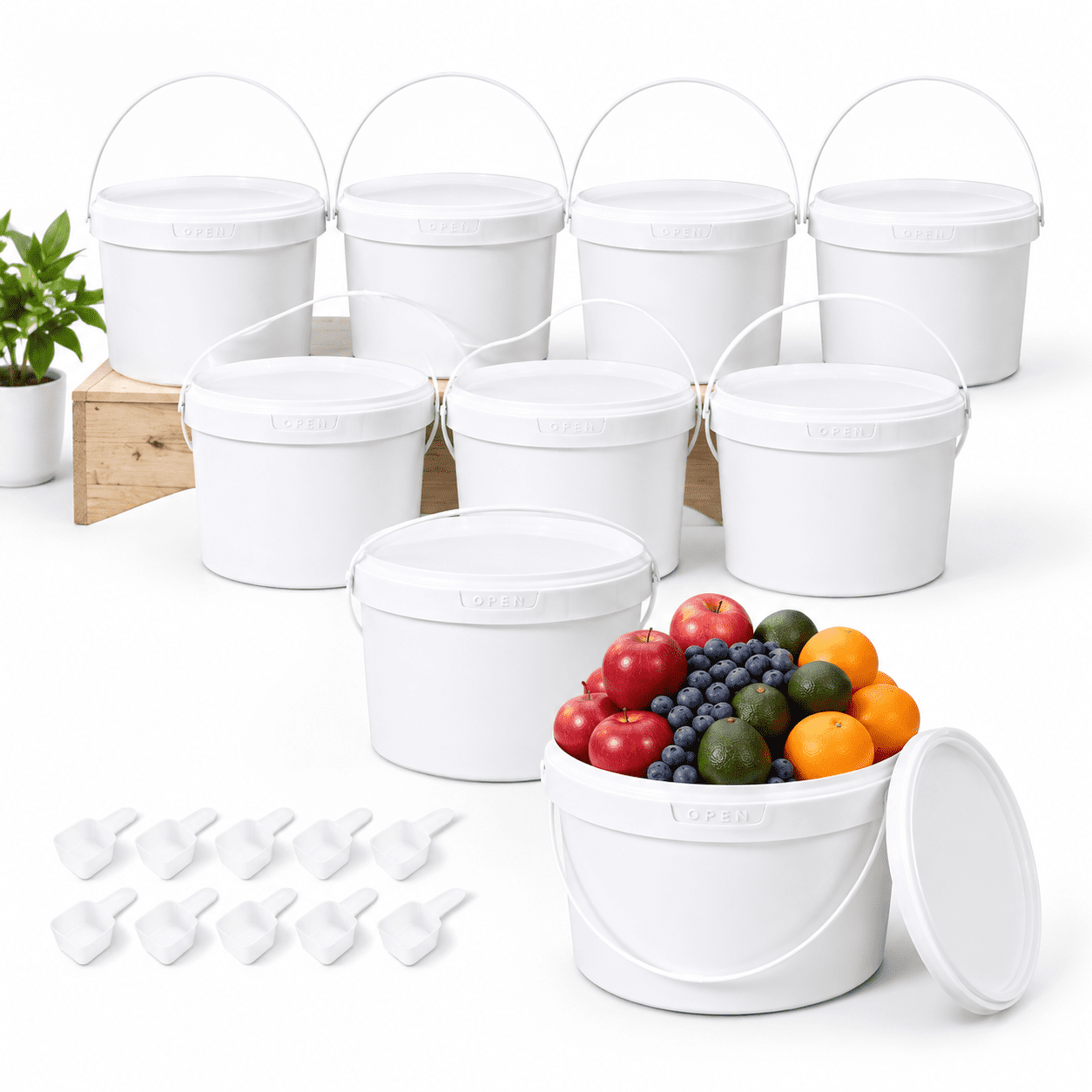 Reusable Plastic Kitchenware 10 Pack 1.6 Gallon Food Grade Buckets With Lids Reusable Plastic ...