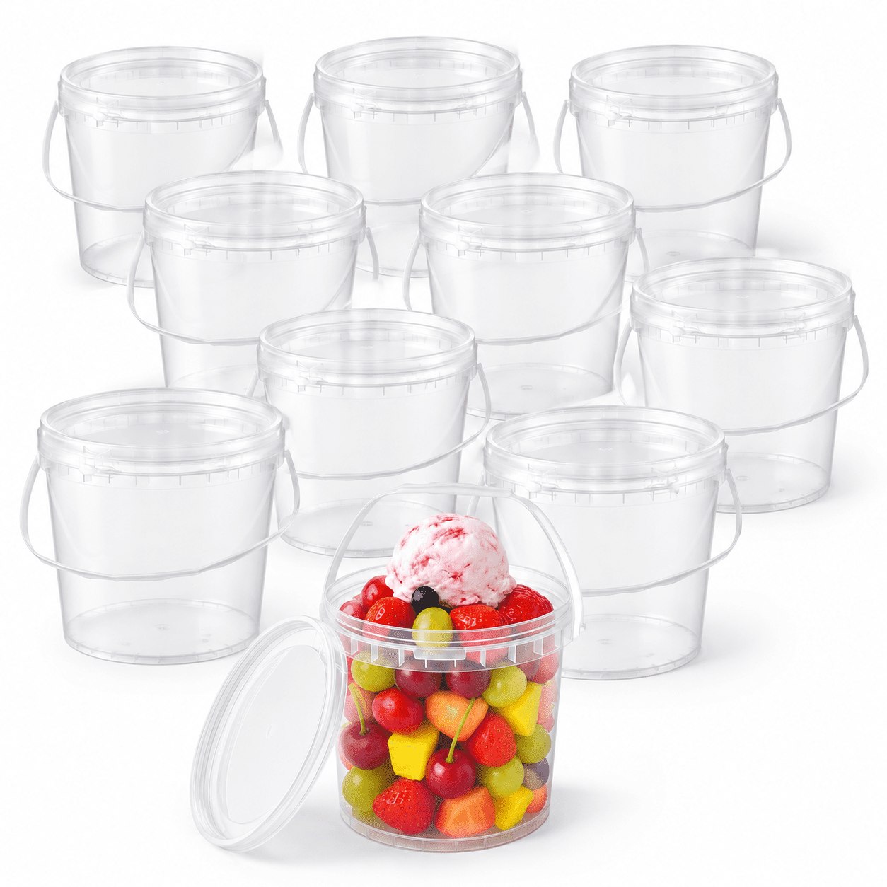 10 Pack 1 Gallon Clear Plastic Storage Buckets with Handles and Lids ...