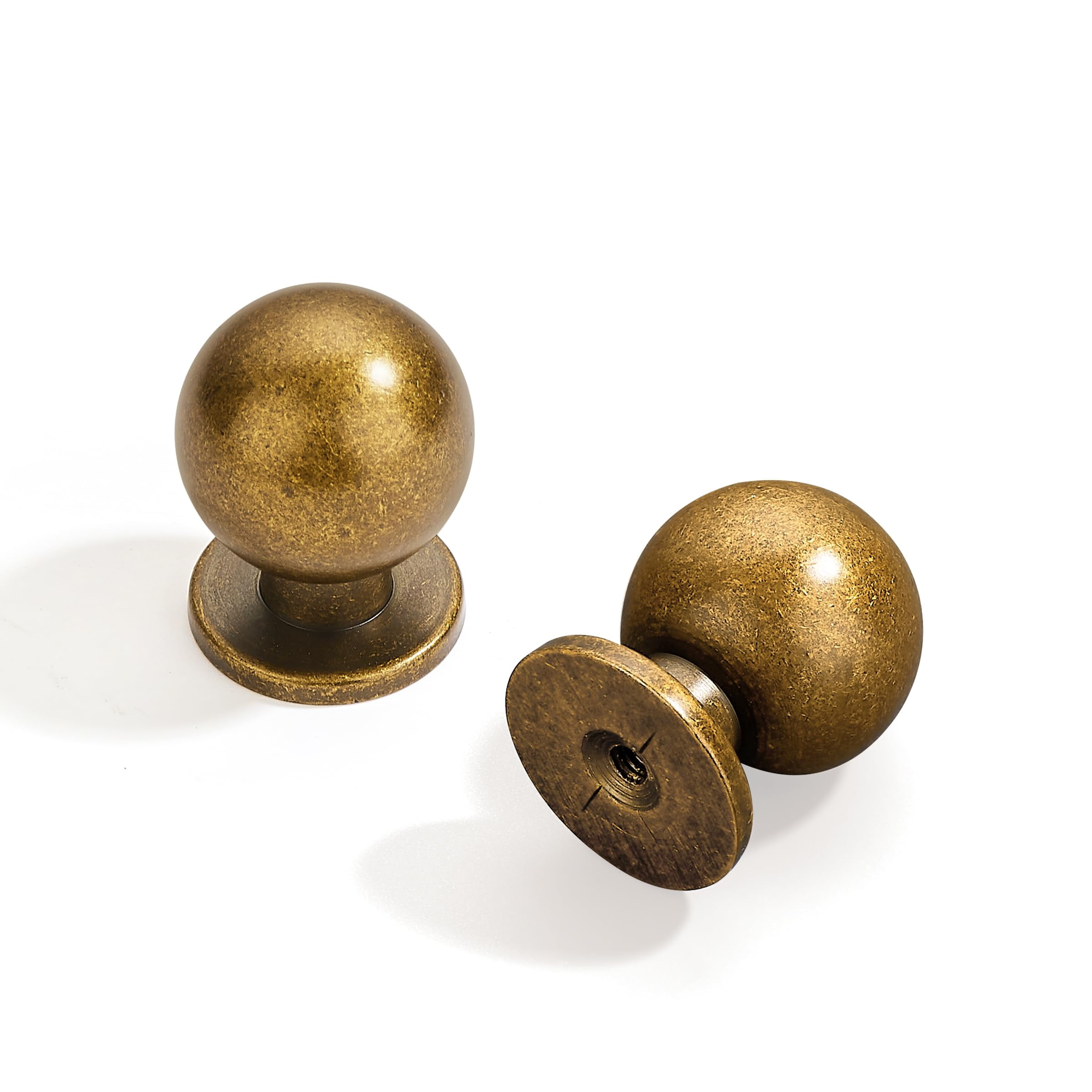 10 Pack 1 Inch (25mm) Diameter Round Solid Vintage Antique Brass Cabinet knobs，Pulls for cabinets and Drawers,Ball Knobs Cabinetry Hardware