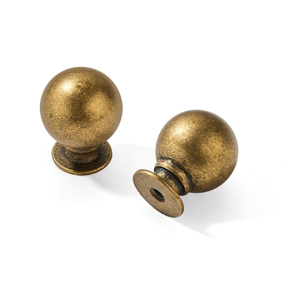 10 Pack 1 Inch Vintage Ball Brushed Brass Cabinet Knobs Kitchen Cabinet Hardware Brushed Gold Drawer Knobs Pulls for Drawers.