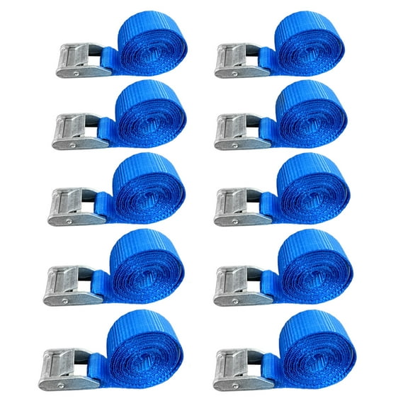 10 Pack 1" x 10 ft USA Heavy Duty 1" Endless Cam Buckle Cargo Lashing Strap for Motorcycle Bicycle,Blue