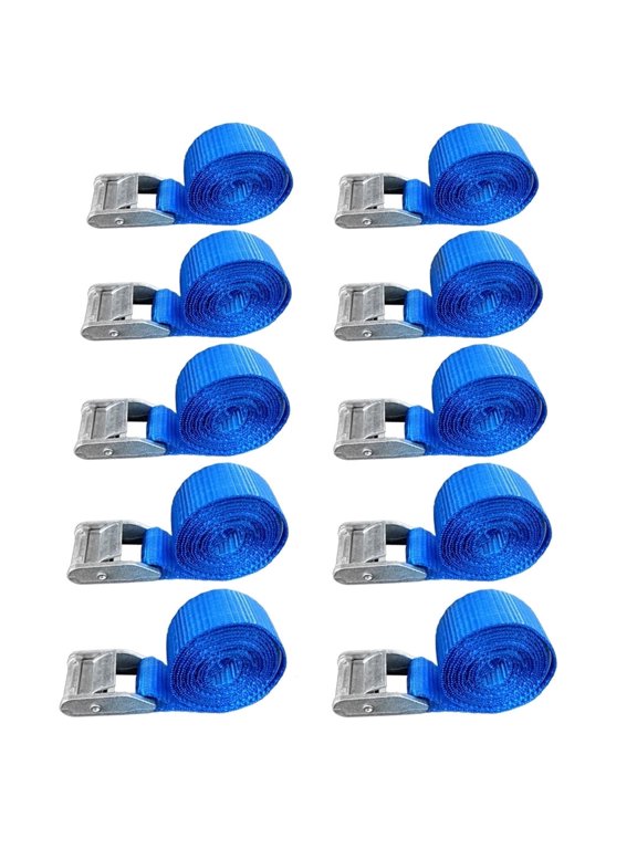 10 Pack 1" x 10 ft USA Heavy Duty 1" Endless Cam Buckle Cargo Lashing Strap for Motorcycle Bicycle,Blue