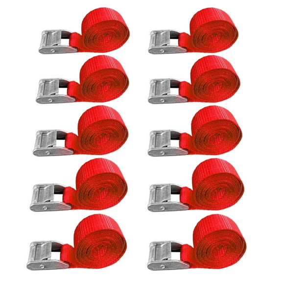 10 Pack 1" x 15 ft USA Heavy Duty 1" Endless Cam Buckle Cargo Lashing Strap for Motorcycle Bicycle,Red