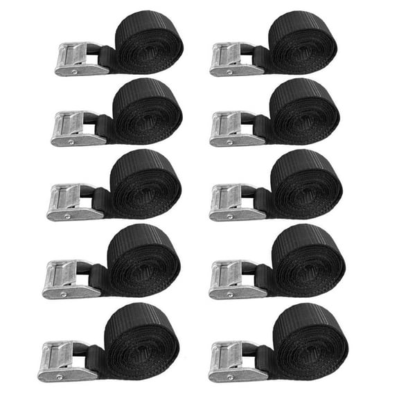 10 Pack 1" x 3 ft USA Heavy Duty 1" Endless Cam Buckle Cargo Lashing Strap for Motorcycle Bicycle,Black
