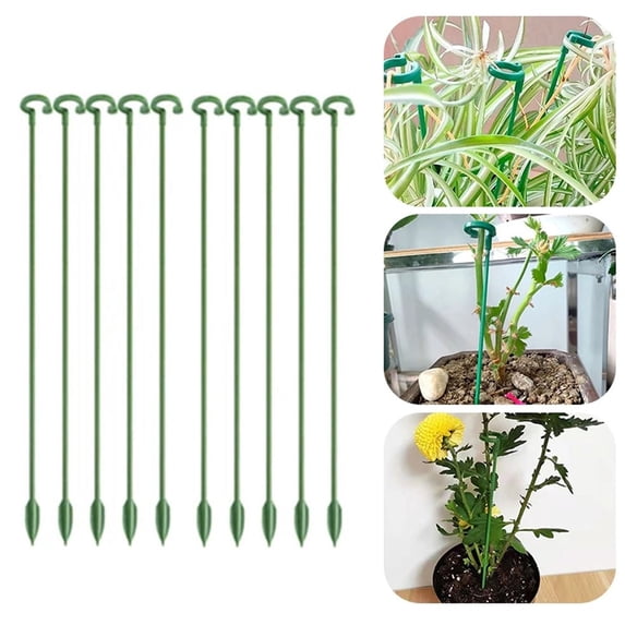 10 Pack 10.6 IN Plant Support Stakes, Adjustable Flower Stakes with Clips for Orchids Peony Roses, Sturdy Small Plant Stakes for Potted Plants, Weather-Resistant Garden Stakes for Single Stem Support