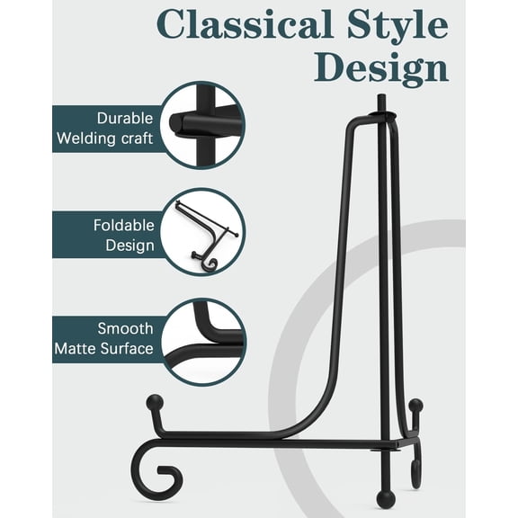 10-Pack 10" Black Iron Foldable Easel - Display Stand for Plates, Photos & Artworks