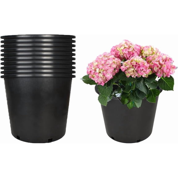 10 Gallon Plant Pots 10-Pack, Round Plastic Garden Planters for Indoor/Outdoor Use, Flower Seedling Containers for Vegetables & Herbs - Black