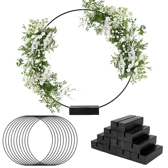 10 Pack 10 Inch Large Metal Floral Hoops, Metal Floral Hoop Centerpiece with 10 PCS Wood Place Card Holders, Wreath Macrame Gold Hoop Rings for DIY Wedding Table Decor Dream Catcher