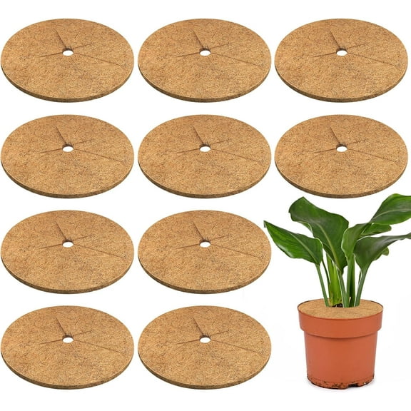 10 Pack 100% Biodegradable Compostable 11.8 Inch Coconut Coir Mulch Ring, Eco-Friendly Sustainable Coco Coir Tree Protector Mat, Zero Waste Cover Disc for Indoor Outdoor Organic Gardening