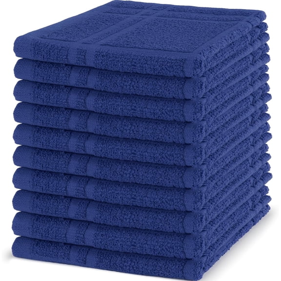 10 Pack 100% Cotton Kitchen Towels 12x12 Inch, Absorbent Dish Cloths Washcloths, Reusable Dish Rags Cleaning Cloths, Quick Dry Bar Mop Towels, Blue (10 Pack)