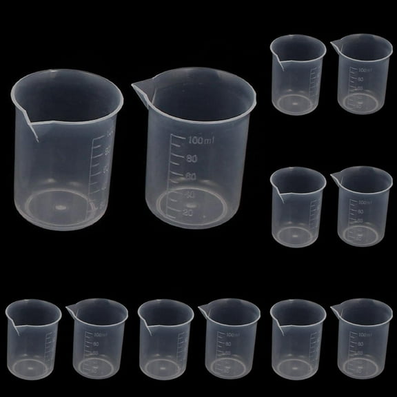 10-Pack 100mL Measuring Cups - Clear Graduated Beakers for Resin, Epoxy, Paint & Lab Use - Reusable Mixing Cups with Pour Spout (3.4oz)