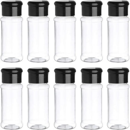 10 Pack 100ml Plastic Spice Jars Bottles Containers with Black Cap â\u201c Perfect for Storing Spice, Herbs and Powders Black One Size